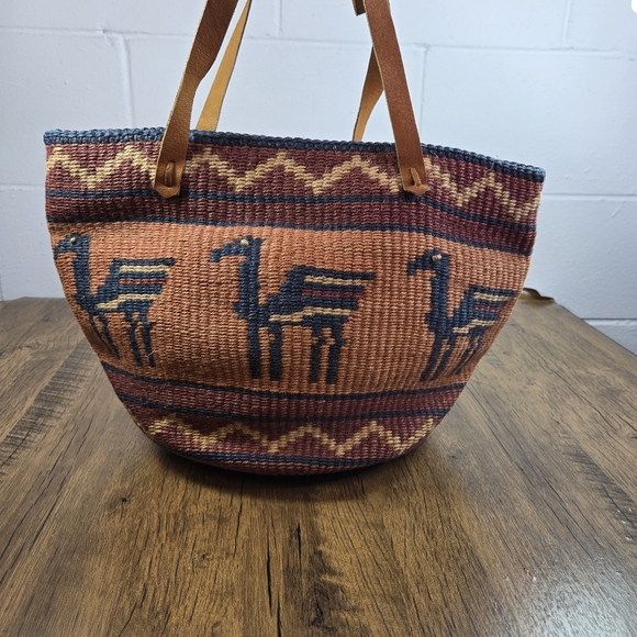 Vtg Woven Southwestern Aztec Sisal Jute Market Bag - Picture 7 of 9